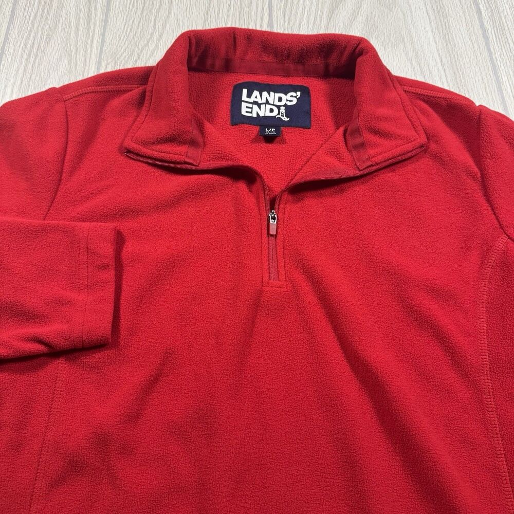 Lands End Fleece 1/4 Zip Pullover Boys 14-16 Red Outdoors Gorpcore Camping EUC